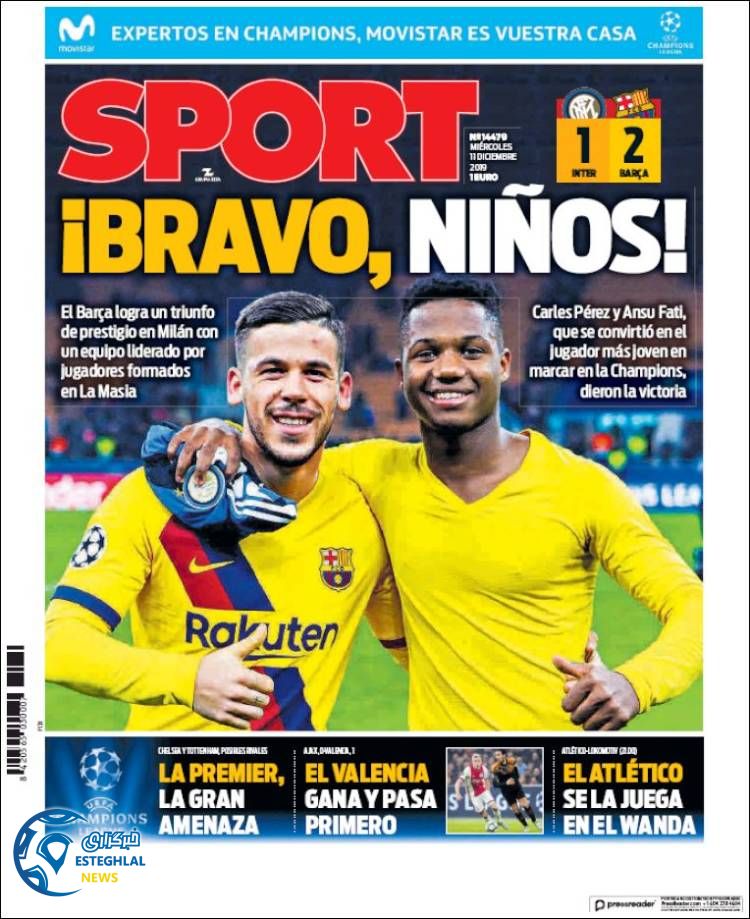 روزنامه ورزشی اسپورت چهارشنبه 20 آذر 1398