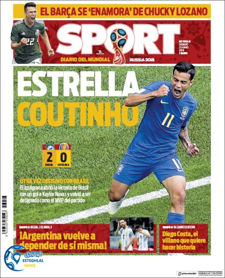 روزنامه ورزشی اسپورت شنبه 2 تیر 1397