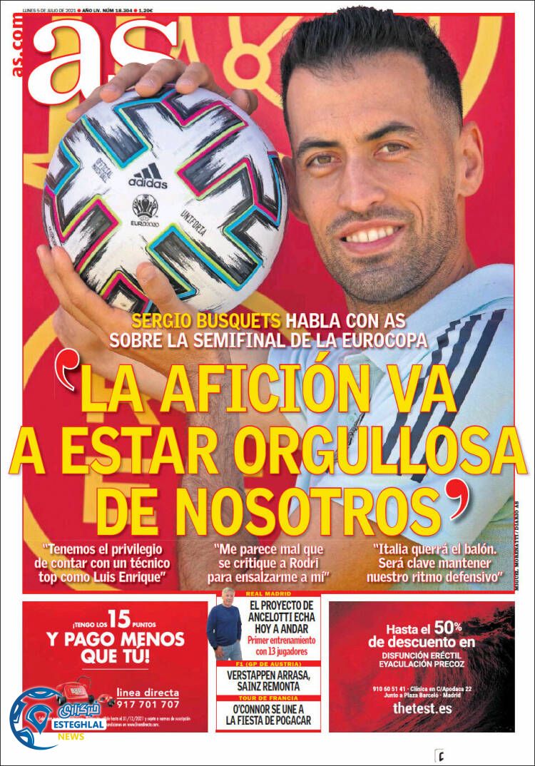 روزنامه ورزشی آ اس دوشنبه 14 تیر 1400