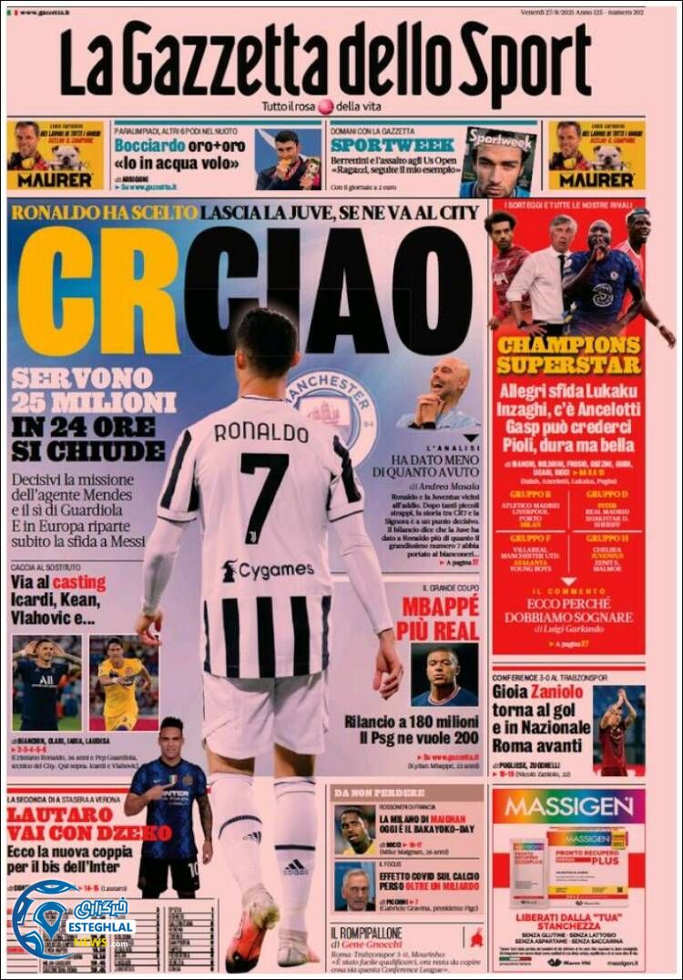 روزنامه ورزشی گاتزتا دلو اسپورت جمعه 5 شهریور 1400