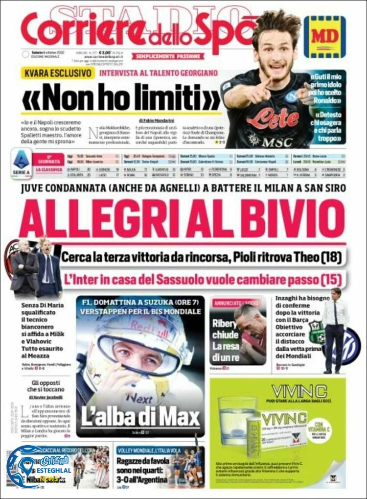 روزنامه ورزشی کوریره دلو اسپورت شنبه 16 مهر 1401 