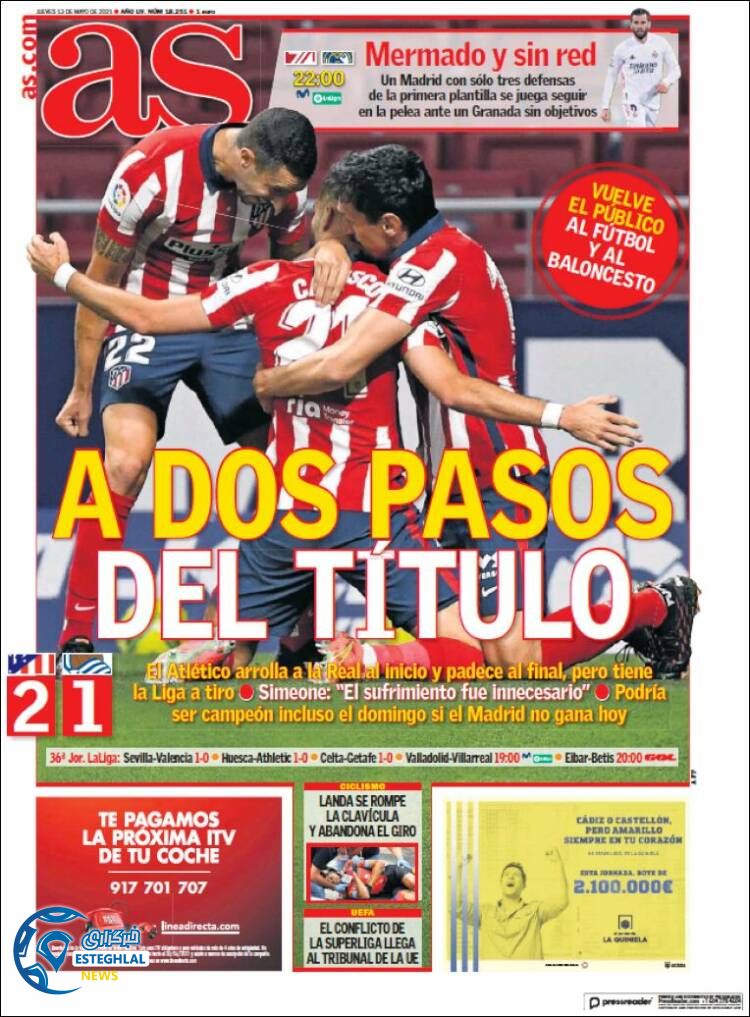 روزنامه ورزشی آ اس پنجشنبه 23 اردیبهشت 1400