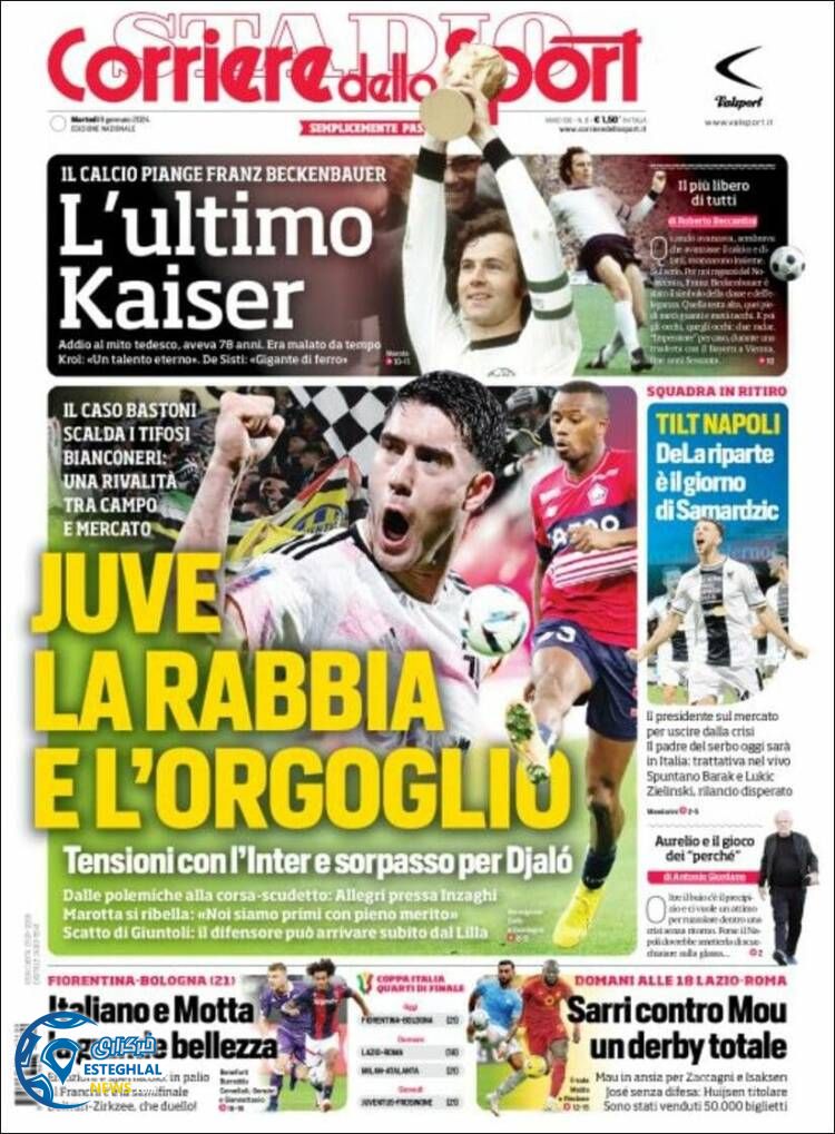 روزنامه  ورزشی کوریره دلو اسپورت سه شنبه 19 دی 1402 