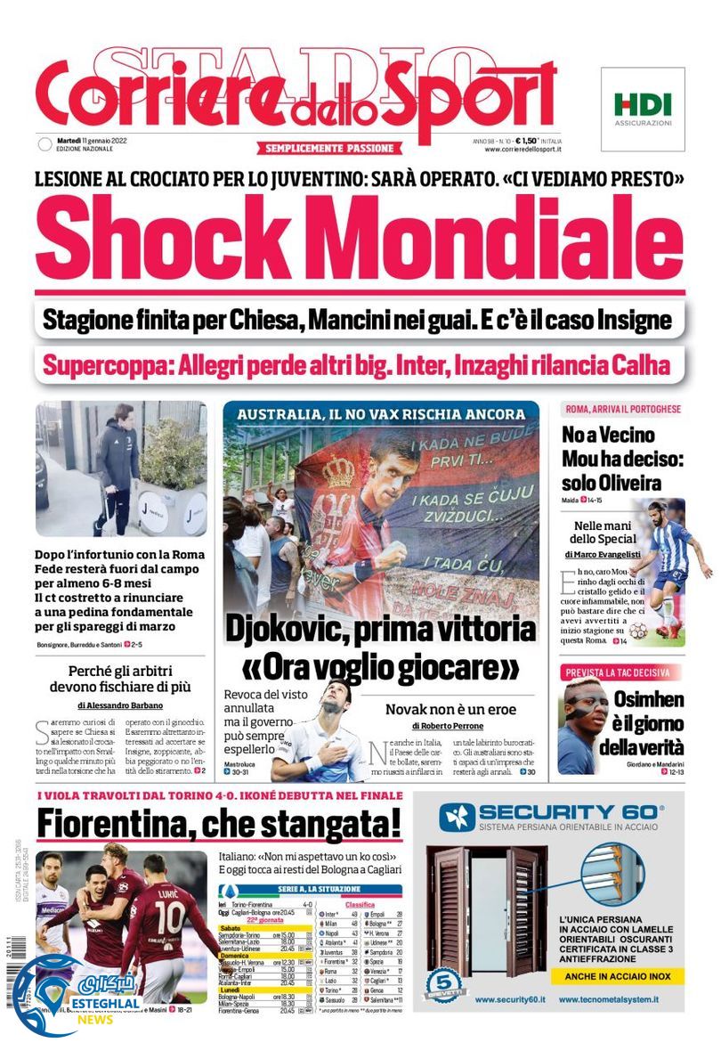 روزنامه ورزشی کوریره دلو اسپورت سه شنبه 21 دی 1400