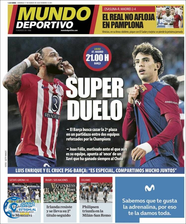 روزنامه ورزشی موندو دپورتیوو یکشنبه 27 اسفند 1402 