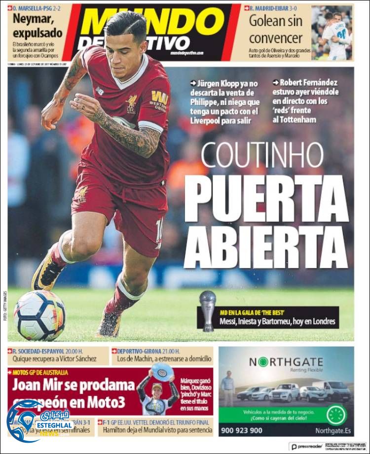 روزنامه موندودپورتیوو دوشنبه 1 آبان 1396