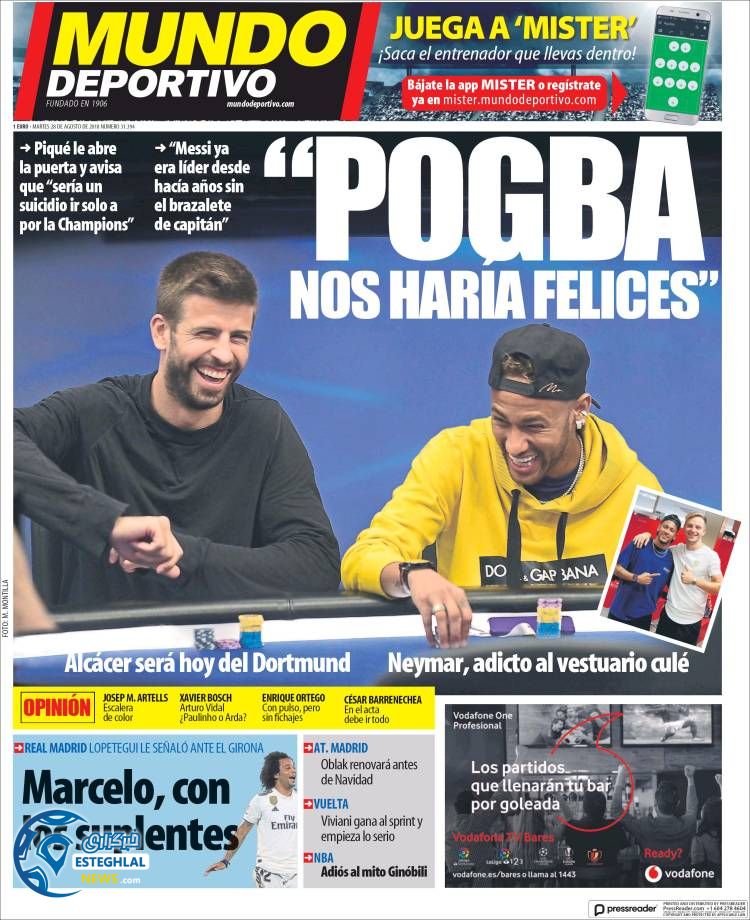 روزنامه ورزشی موندو دپورتیوو سه شنبه 6 شهریور 1397