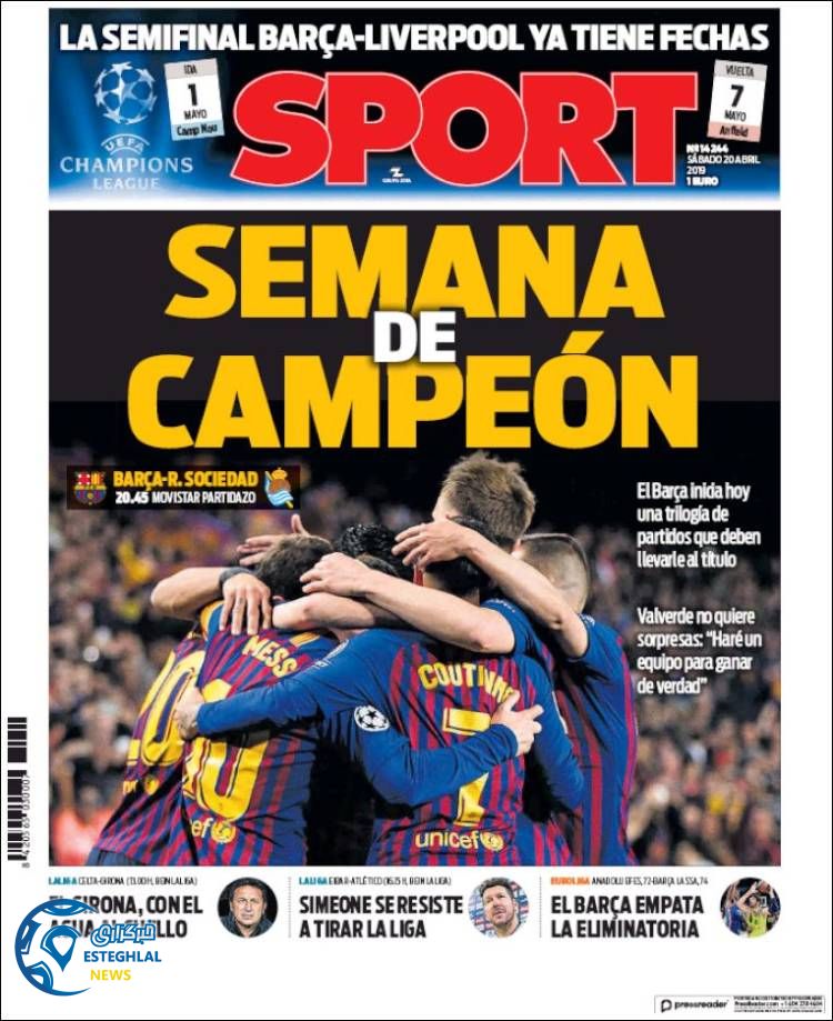 روزنامه ورزشی اسپورت شنبه 31 فروردین 1398