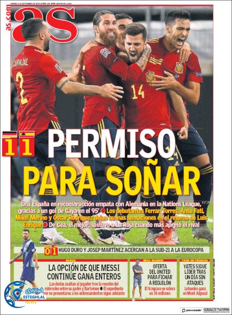 روزنامه ورزشی آاس جمعه 14 شهریور 1399