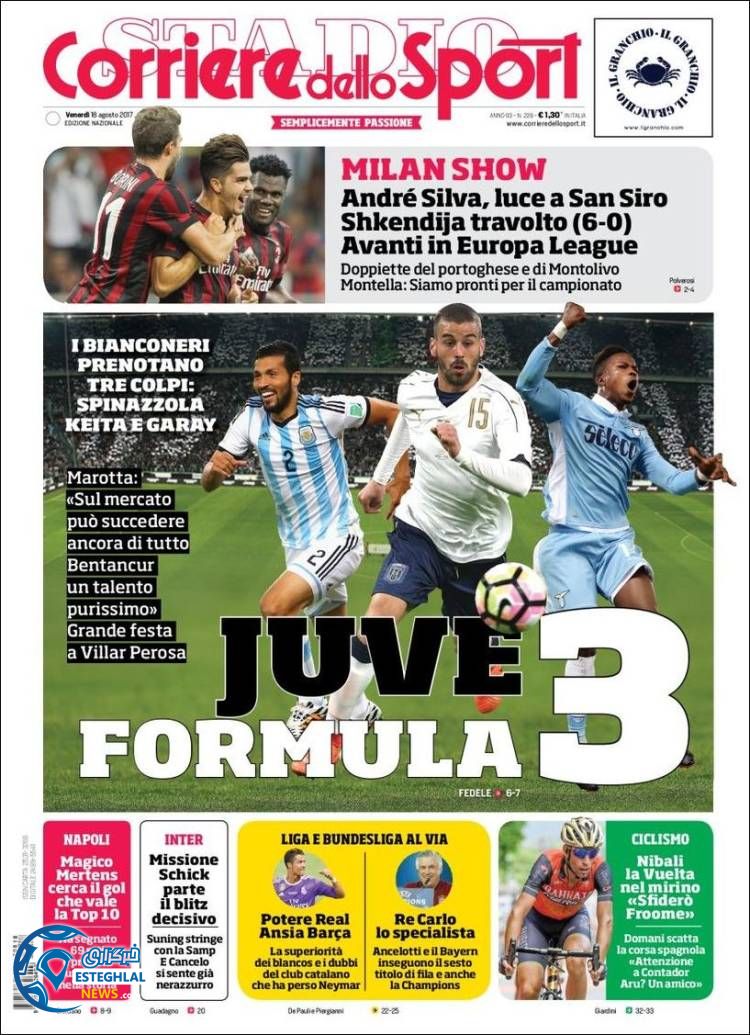 روزنامه های ورزشی جهان 27 مرداد 1396