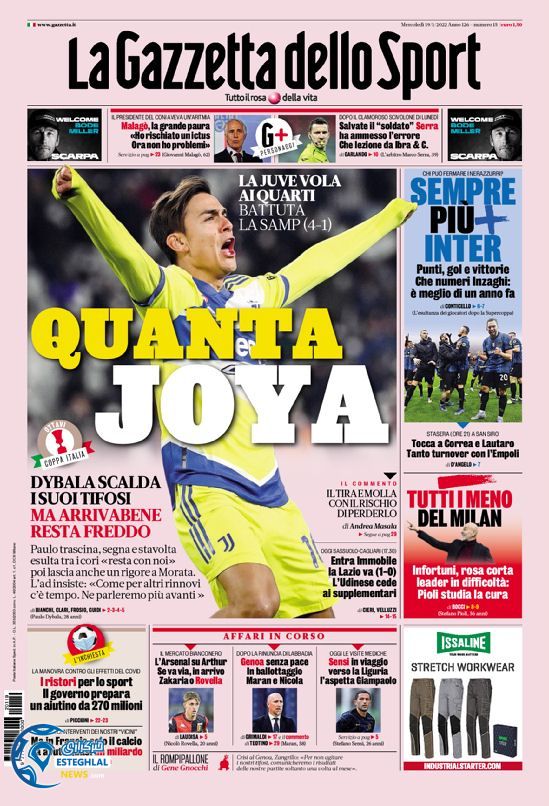 روزنامه ورزشی گاتزتا دلو اسپورت چهارشنبه 29 دی 1400