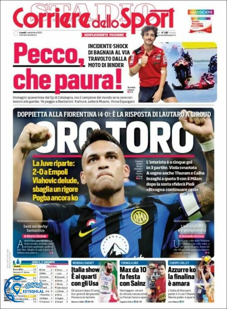 روزنامه ورزشی کوریره دلو اسپورت دوشنبه 13 شهریور 1402