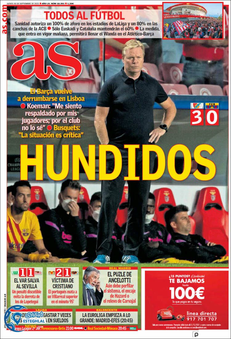 روزنامه ورزشی آ اس پنجشنبه 8 مهر 1400