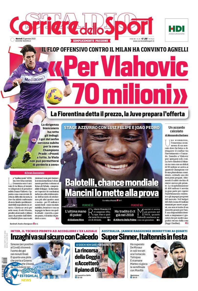 روزنامه ورزشی کوریره دلو اسپورت سه شنبه 5 بهمن 1400