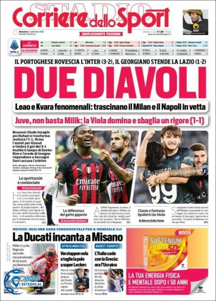 روزنامه ورزشی کوریره دلو اسپورت یکشنبه 13 شهریور 1401 