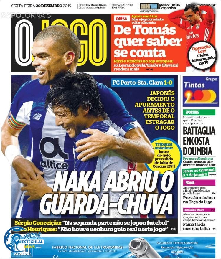 روزنامه ورزشی جوگو جمعه 29 آذر 1398