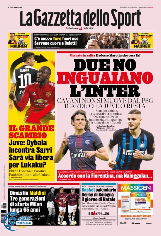 روزنامه ورزشی گاتزتا دلو اسپورت پنجشنبه 10 مرداد 1398