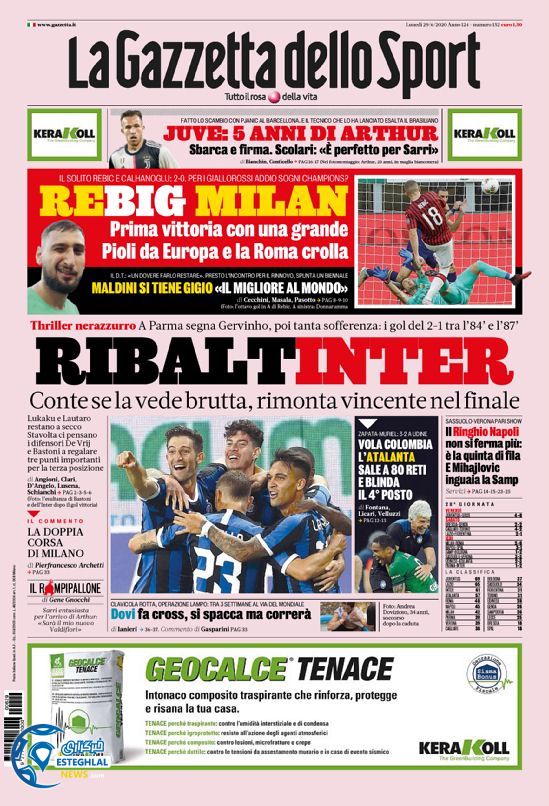 روزنامه ورزشی گاتزتا دلو اسپورت دوشنبه 9 تیر 1399