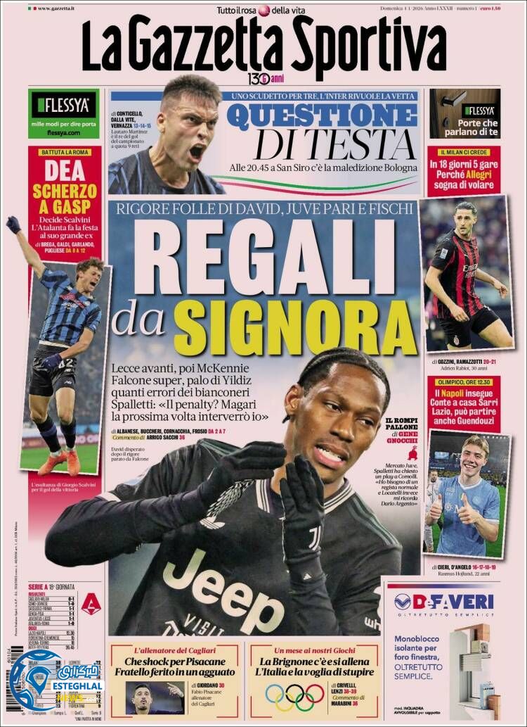 روزنامه ورزشی گاتزتا دلو اسپورت یکشنبه 14 دی 1404 