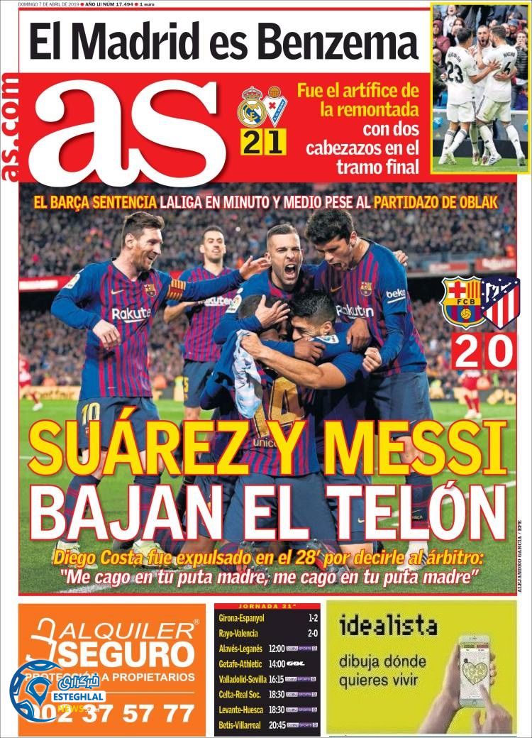 روزنامه ورزشی آاس یکشنبه 18 فروردین 1398