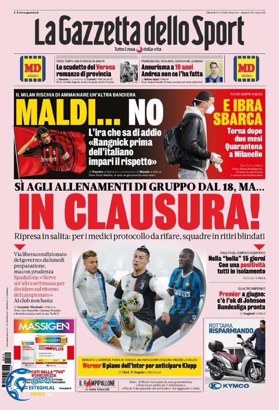 روزنامه ورزشی گاتزتا دلو اسپورت سه شنبه 23 اردیبهشت 1399