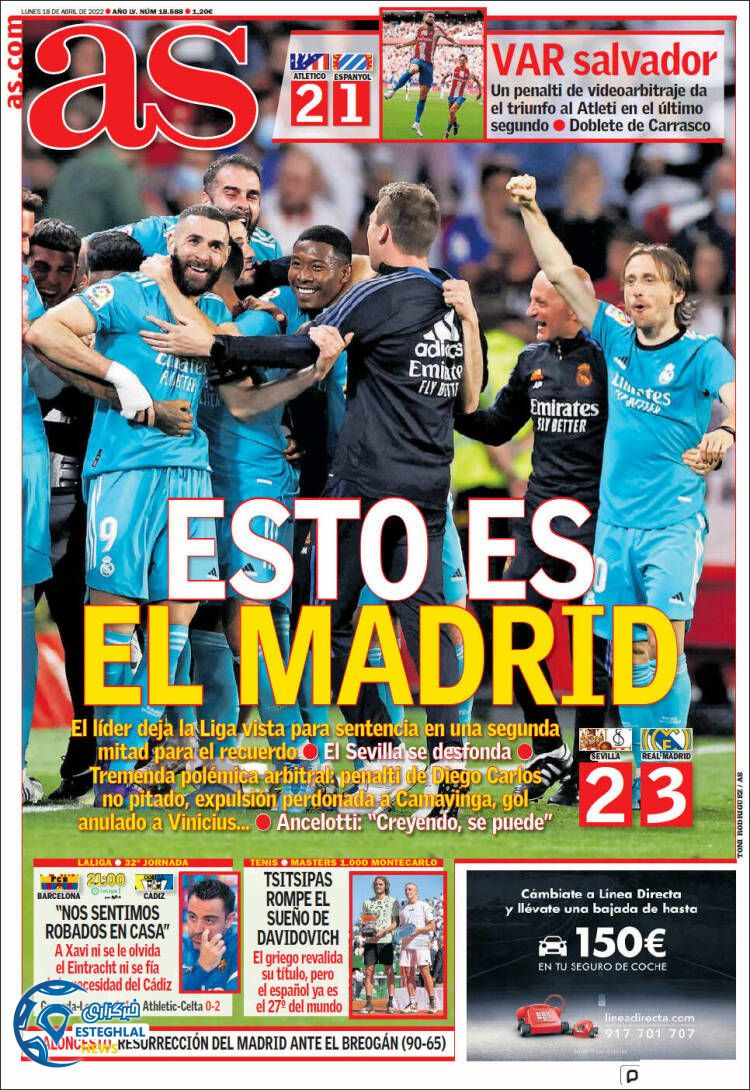 روزنامه ورزشی آ اس دوشنبه 29 فروردین 1401