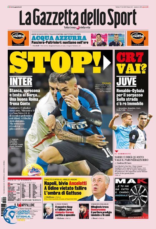 روزنامه ورزشی گاتزتا دلو اسپورت شنبه 16 آذر 1398