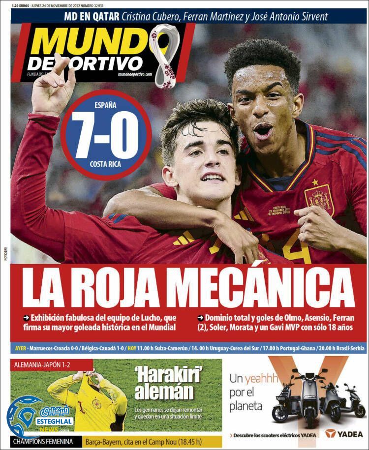 روزنامه ورزشی موندو دپورتیوو پنجشنبه 3 آذر 1401 