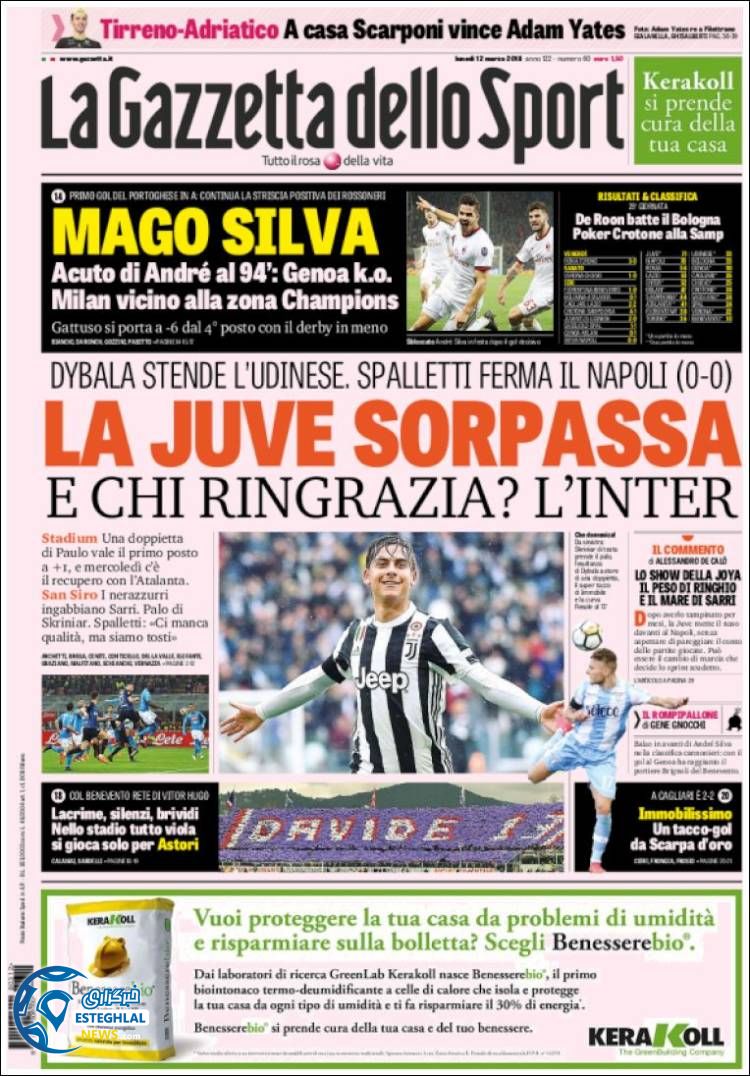 روزنامه ورزشی گاتزتا دلو اسپورت دوشنبه 21 اسفند 1396