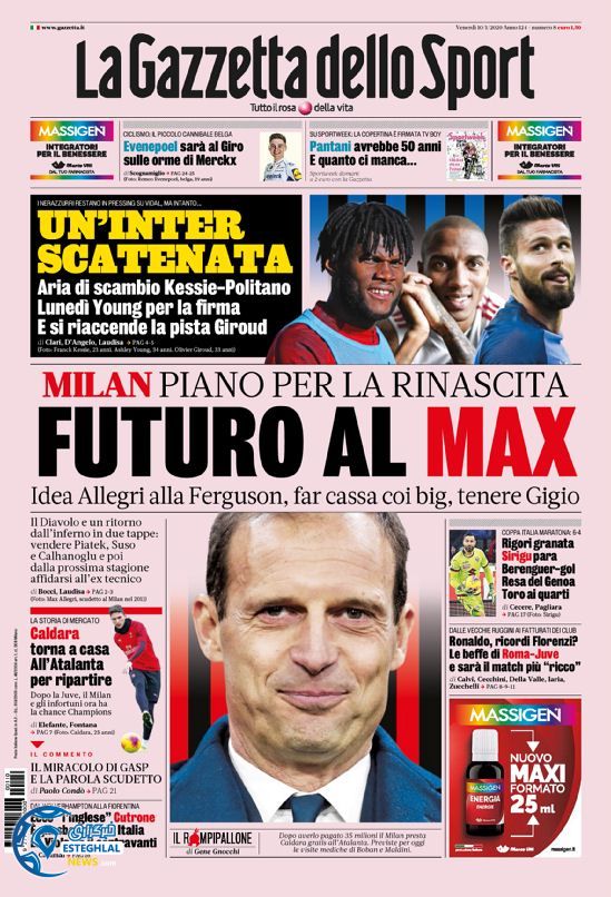 روزنامه ورزشی گاتزتا دلو اسپورت جمعه 20 دی 1398