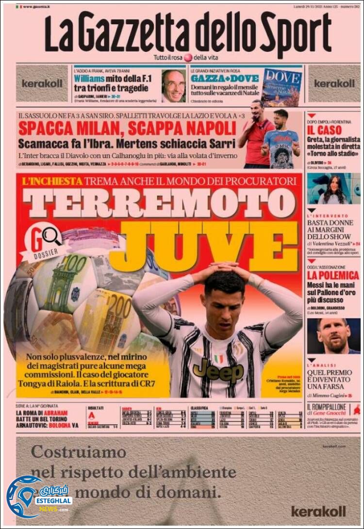 روزنامه ورزشی گاتزتا دلو اسپورت دوشنبه 8 آذر 1400