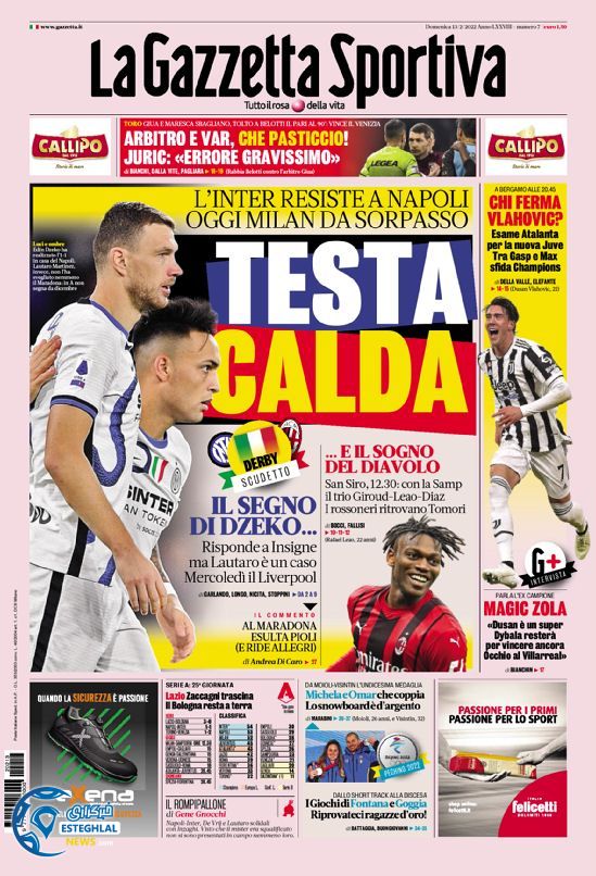 روزنامه ورزشی گاتزتا دلو اسپورت یکشنبه 24 بهمن 1400