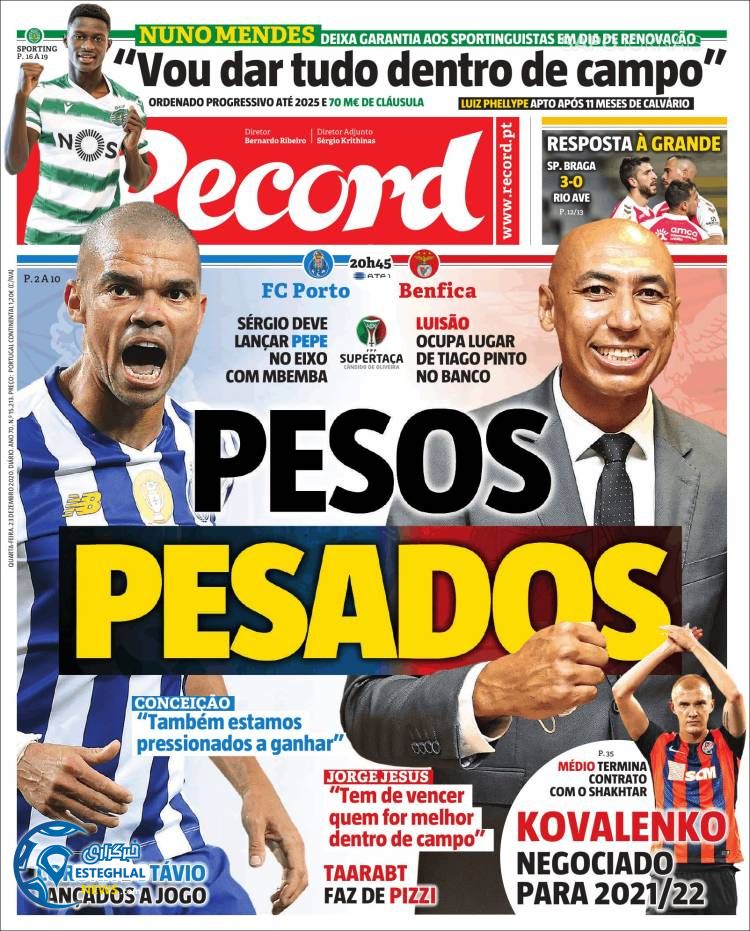 روزنامه ورزشی رکورد چهارشنبه 3 دی 1399