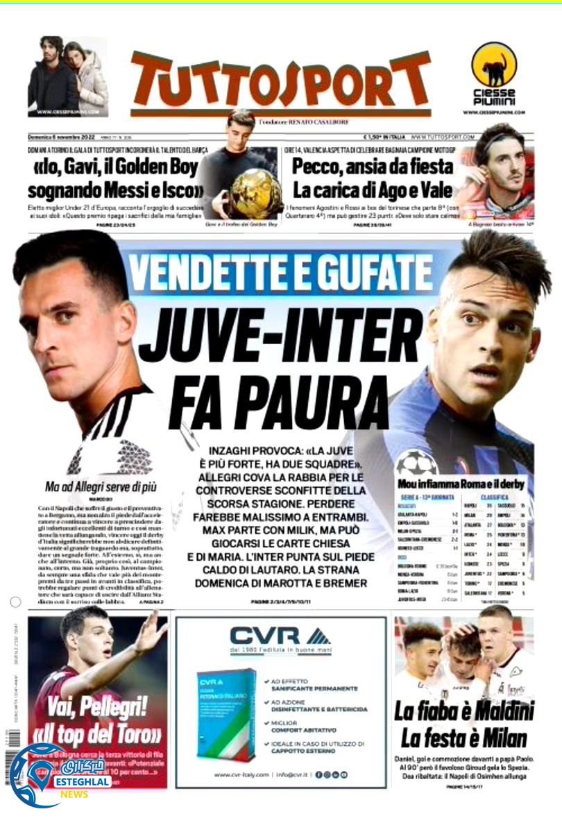 روزنامه ورزشی توتو اسپورت یکشنبه 15 آبان 1401 