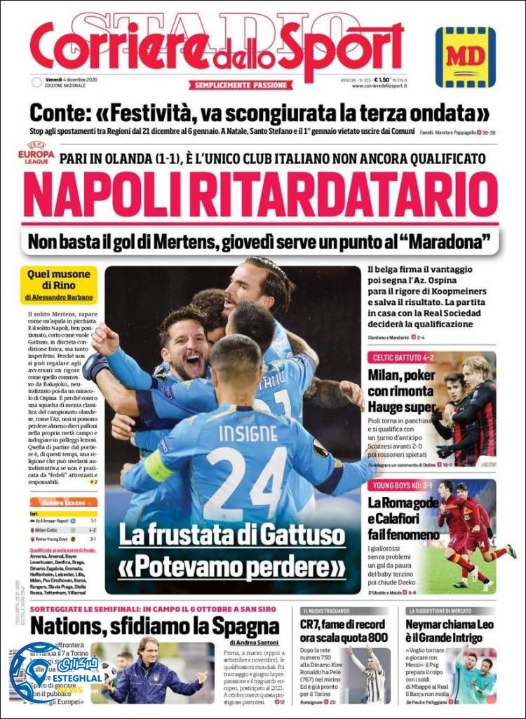 روزنامه ورزشی کوریره دلو اسپورت جمعه 14 آذر 1399