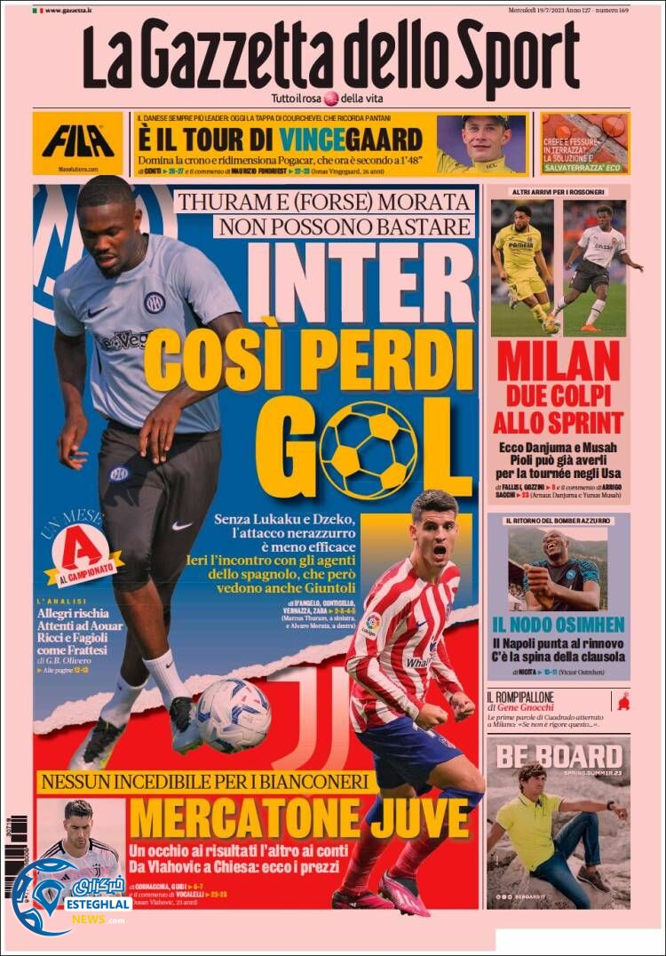 روزنامه ورزشی گاتزتا دلو اسپورت چهارشنبه 28 تیر 1402 