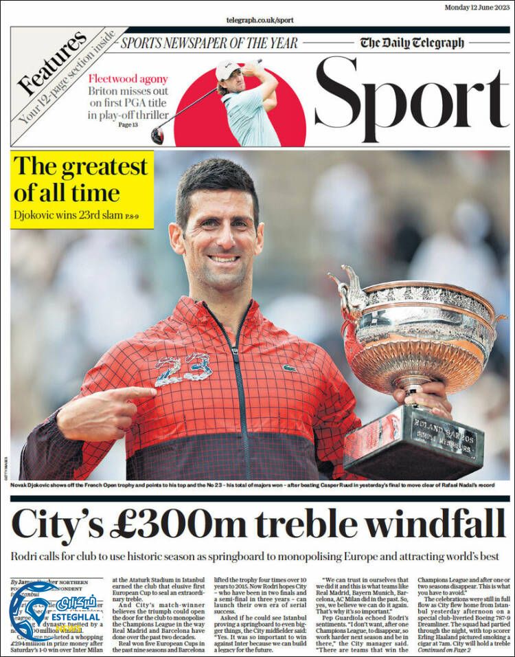 روزنامه ورزشی تلگراف اسپورت دوشنبه 22 خرداد 1402 