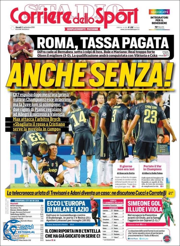 روزنامه ورزشی کوریره دلو اسپورت پنجشنبه 29 شهریور 1397