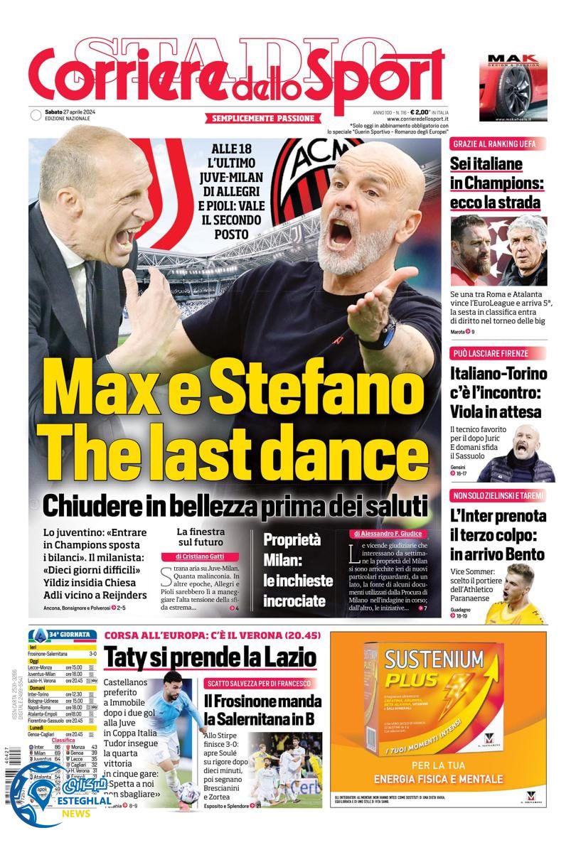 روزنامه ورزشی ;کوریره دلو اسپورت شنبه 8 اردیبهشت 1403 