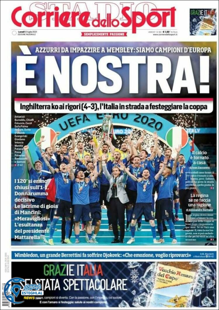 روزنامه ورزشی کوریره دلو اسپورت دوشنبه 21 تیر 1400