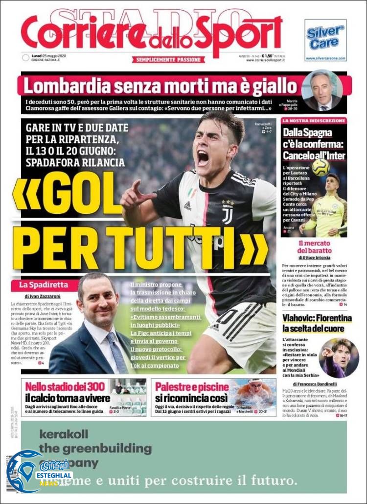 روزنامه ورزشی کوریره دلو اسپورت دوشنبه 5 خرداد 1399