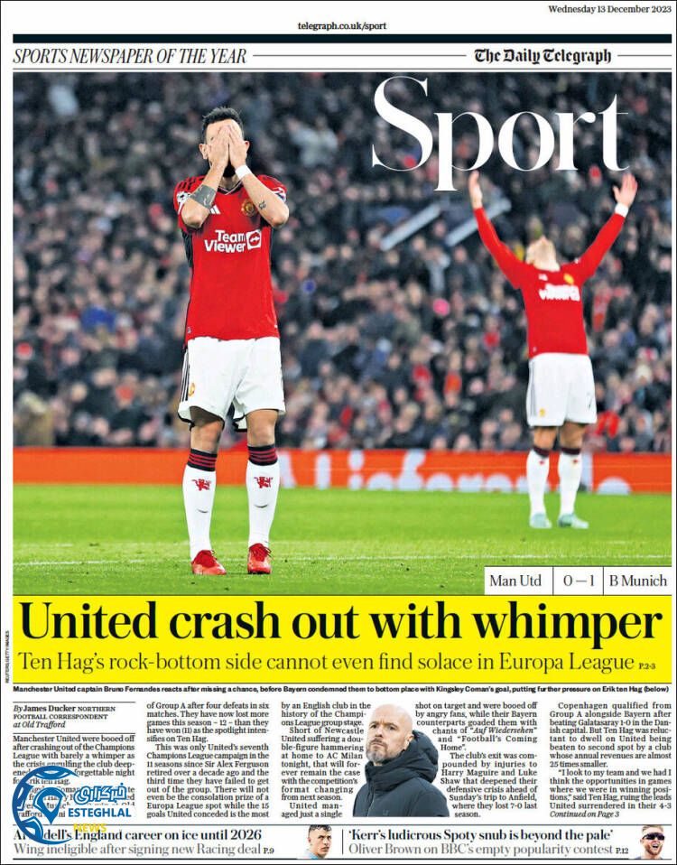 روزنامه ورزشی تلگراف اسپورت چهارشنبه 22 آذر 1402 