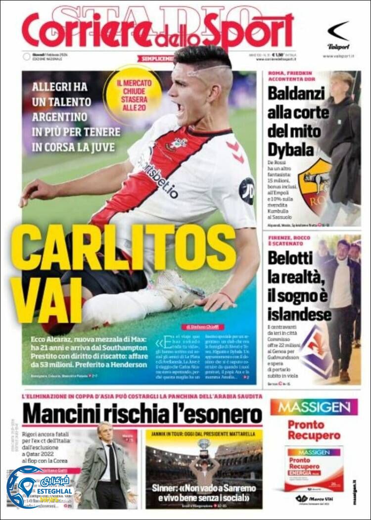 روزنامه ورزشی کوریره دلو اسپورت پنجشنبه 12 بهمن 1402 