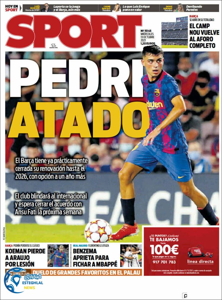 روزنامه ورزشی اسپورت چهارشنبه 21 مهر 1400