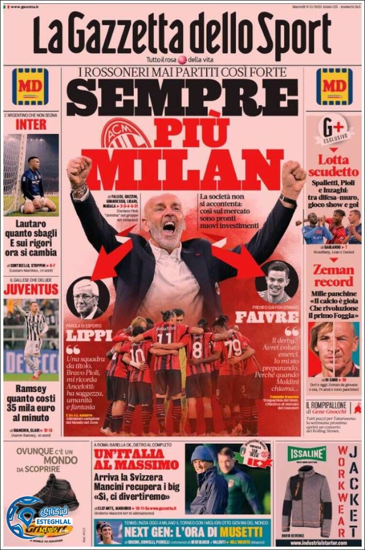 روزنامه ورزشی گاتزتا دلو اسپورت سه شنبه 18 آبان 1400