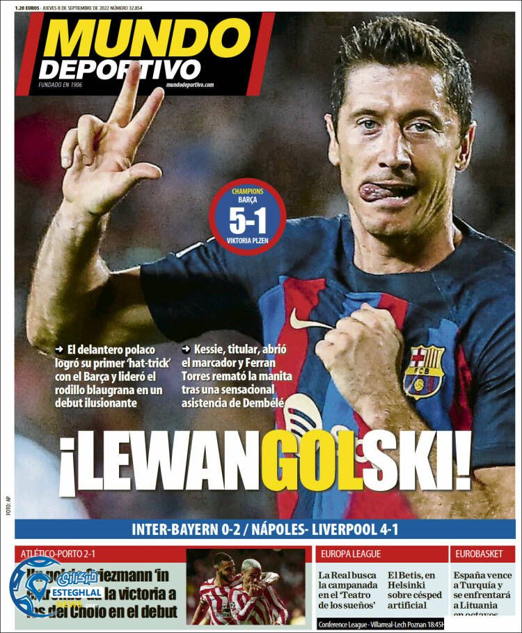 روزنامه ورزشی موندو دپورتیوو پنجشنبه 17 شهریور 1401