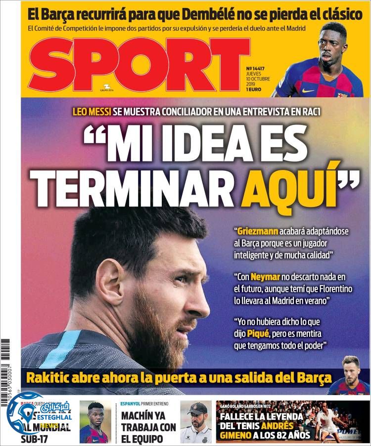 روزنامه ورزشی اسپورت پنجشنبه 18 مهر 1398