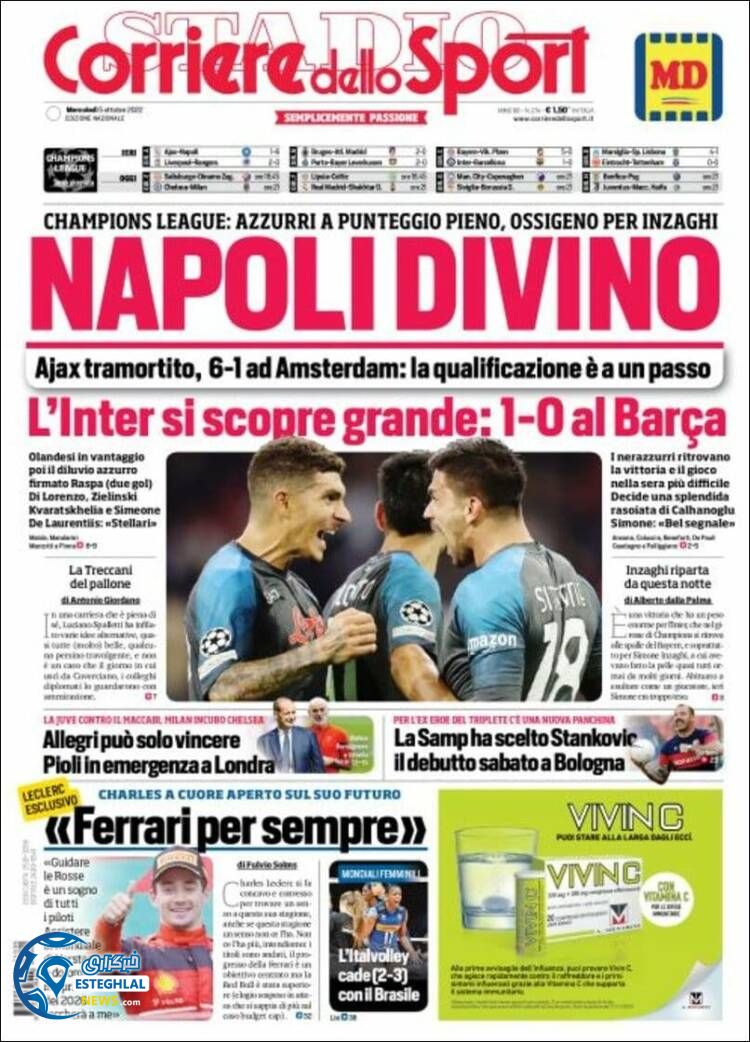 روزنامه ورزشی کوریره دلو اسپورت چهارشنبه 13 مهر 1401 