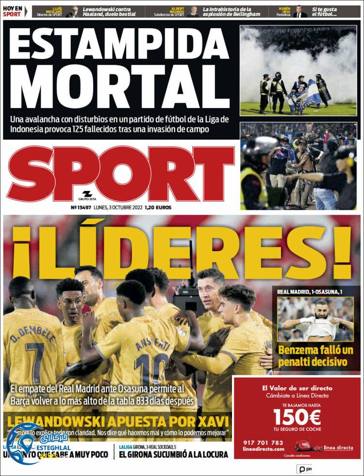 روزنامه ورزشی اسپورت دوشنبه 11 مهر 1401 