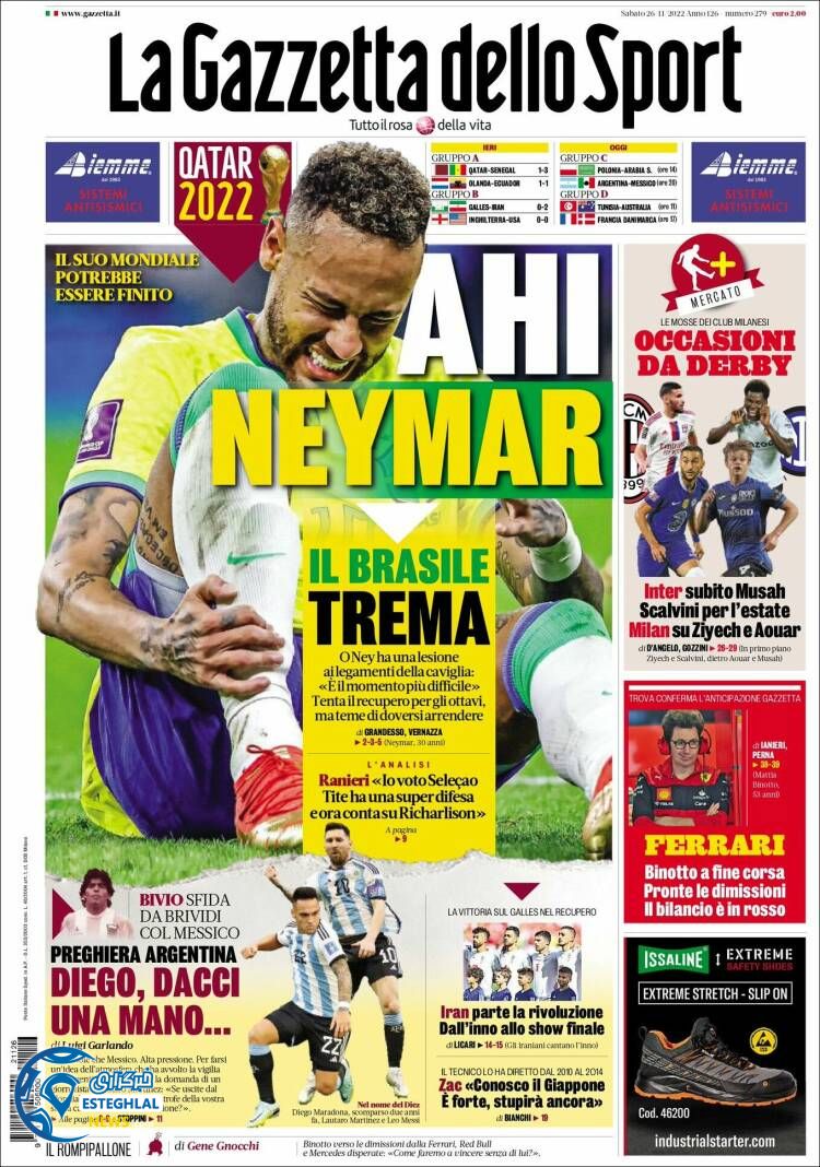 روزنامه ورزشی گاتزتا دلو اسپورت شنبه 5 آذر 1401 